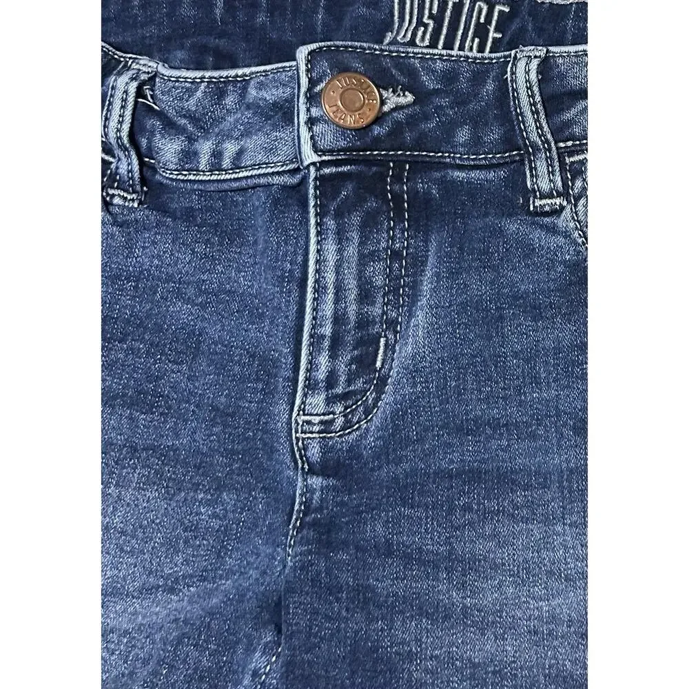 Justice Girls Denim Dark Blue Jean Shorts Size 12 Rolled Cuff Faded